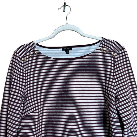 Talbots Top Large Multicolor Metallic Stripe Stretch Shoulder Button Blouse - Picture 2 of 8